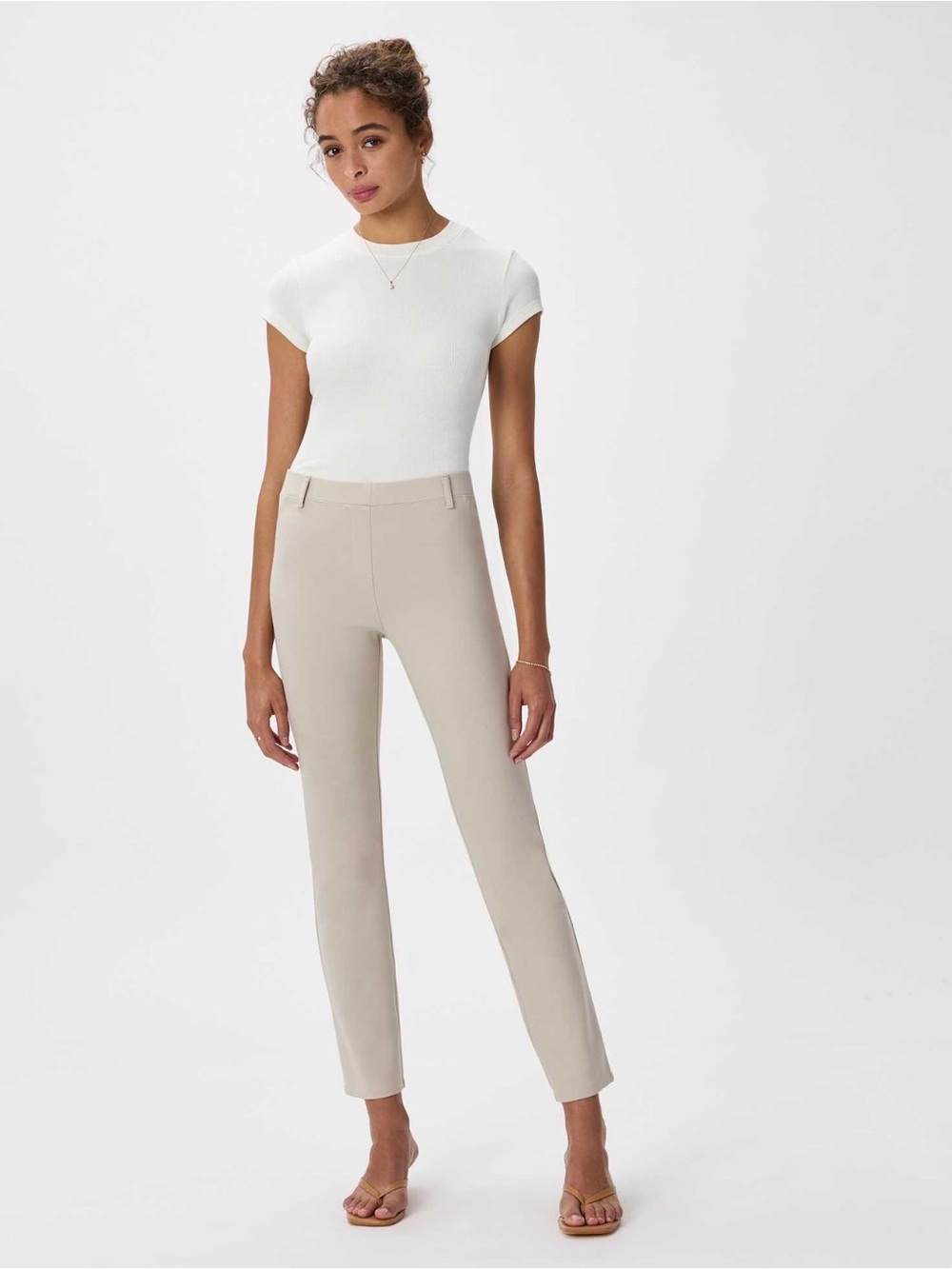 Quince Ultra-Stretch Ponte Straight Leg Pant Ecru Size M Petite